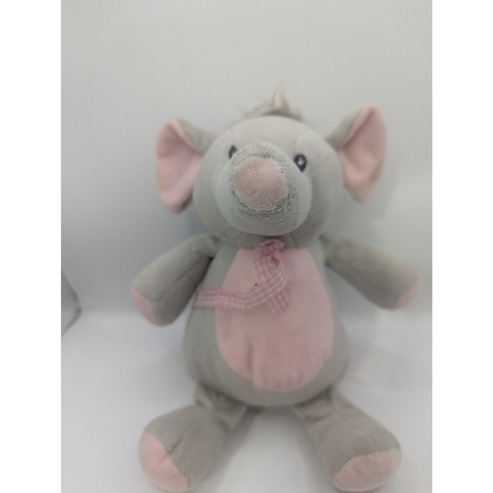 MegaToys Gray Elephant Plush Pink Belly Gingham Bow Stuffed Animal